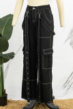 Black Casual Solid Patchwork High Waist Regular Denim Jeans