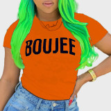 Tangerine Red Casual Print Patchwork O Neck T-Shirts