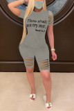 Yellow Casual Print Hollowed Out Patchwork O Neck Short Sleeve Two Pieces