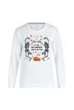 Gray Blue Casual Daily Print Skull Patchwork O Neck Tops