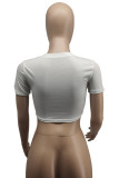 White Street Print Bandage Hollowed Out Patchwork O Neck T-Shirts