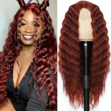 Burgundy Casual Solid Patchwork Wigs