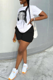 White Casual Daily Print Patchwork O Neck T-Shirts