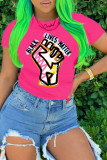 Red Casual Print Patchwork O Neck T-Shirts
