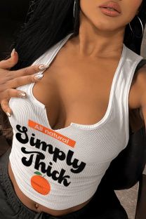White Orange Sexy Street Print Patchwork Vests U Neck Tops