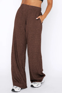 Coffee Casual Solid Basic Regular High Waist Conventional Solid Color Trousers