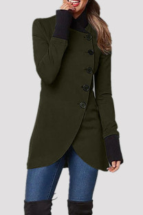 Army Green Casual Solid Lace Buttons Outerwear