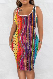 Multicolor Casual Print Basic U Neck Vest Dress Dresses