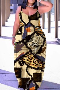 Multicolor Sexy Casual Print Backless Spaghetti Strap Long Dress Dresses