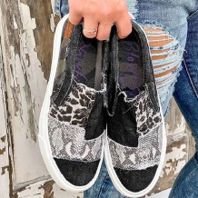 Black Casual Daily Patchwork Printing Round Comfortable Out Door Flats Shoes