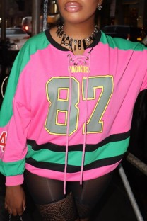Pink Casual Print Patchwork O Neck Tops