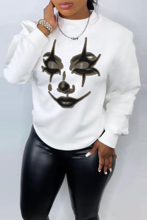 White Street Print Patchwork O Neck Tops