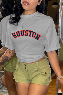 Light Gray Casual Street Print Letter O Neck T-Shirts