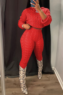 Red Casual Solid Patchwork Hooded Collar Long Sleeve Two Pieces