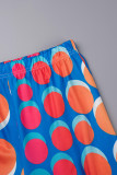Blue Orange Sexy Print Patchwork Asymmetrical Off the Shoulder Long Sleeve Two Pieces