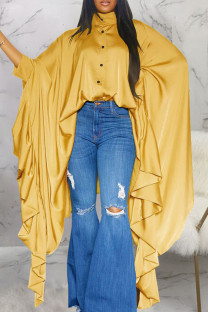 Gold Street Solid Patchwork Buckle Mandarin Collar Tops