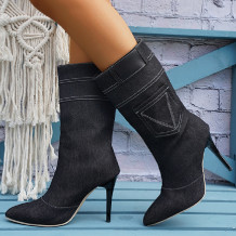 Black Casual Patchwork Pointed Out Door Shoes (Heel Height 3.54in)