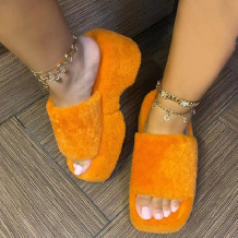 Tangerine Red Casual Patchwork Solid Color Square Comfortable Wedges Shoes (Heel Height 3.54in)
