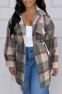 Dark Gray Street Print Letter Turndown Collar Tops