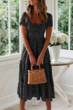 Fashion Street Print Split Joint Square Collar A Line Dresses