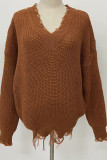 Fashion Street Solid Tassel V Neck Tops