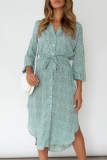Casual Print Frenulum Buckle V Neck Irregular Dress Dresses
