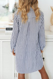 Fashion Street Striped Split Joint Turndown Collar Tops