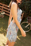 Fashion Street Print Backless Spaghetti Strap Pencil Skirt Dresses