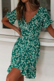Fashion Street Print Split Joint V Neck Irregular Dresses