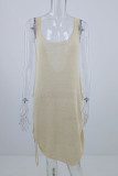 Fashion Casual Solid Draw String U Neck Straight Dresses