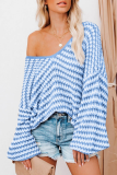 Casual Striped Basic V Neck Tops Sweater