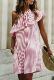 Fashion Street Striped Split Joint One Shoulder A Line Dresses