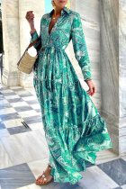 Street Print Split Joint Buckle POLO collar A Line Dresses