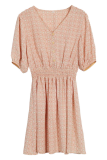 Sweet Print Buckle V Neck Dresses