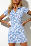 Fashion Casual Print Split Joint V Neck Wrapped Skirt Dresses