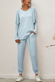 Fashion Casual Solid Split Joint O Neck Long Sleeve Two Pieces