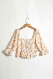 Elegant Floral Split Joint Square Collar T-Shirts