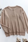 Casual Solid Buckle V Neck Tops Sweater