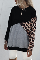 Street Leopard Split Joint O Neck Tops