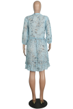 Fashion Elegant Floral Buckle Flounce O Neck A Line Dresses