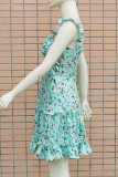Fashion British Style Print Split Joint Spaghetti Strap Printed Dresses