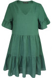 Fashion Sexy Solid Split Joint V Neck Pleated Dresses