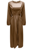 Fashion Celebrities Solid Split Joint O Neck A Line Dresses