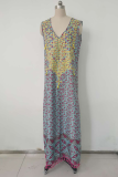 Bohemian Print Tassel Split Joint V Neck A Line Dresses