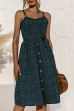 Fashion Casual Print Split Joint Spaghetti Strap A Line Dresses