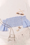 Fashion Casual Plaid Fold Off the Shoulder Tops