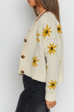 Casual Print Buckle V Neck Tops Sweater