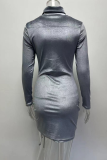 Fashion Elegant Solid Split Joint Fold Half A Turtleneck Pencil Skirt Dresses