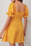 Fashion Sweet Print Split Joint V Neck A Line Dresses