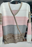 Fashion Street Color Lump Hollowed Out V Neck Tops
